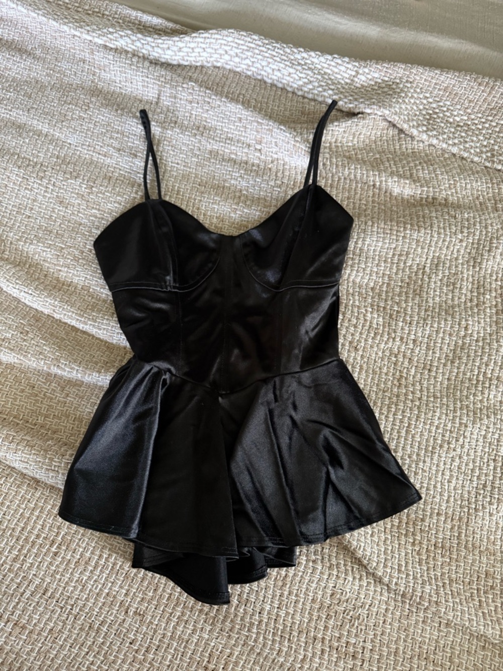 Fashion Nova Black Satin Peplum Slip Top - Womens! Great to pair with jeans!!